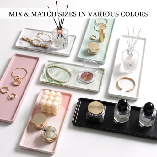 8″ x 3.7″ Ceramic Vanity Tray, Decorative Rectangular Organizer for Bathroom Countertop, Dresser Top, Kitchen & Bathtub, for Soap, Perfume, Candle, Jewelry & Cosmetics (Marble-Grey) - Image 6