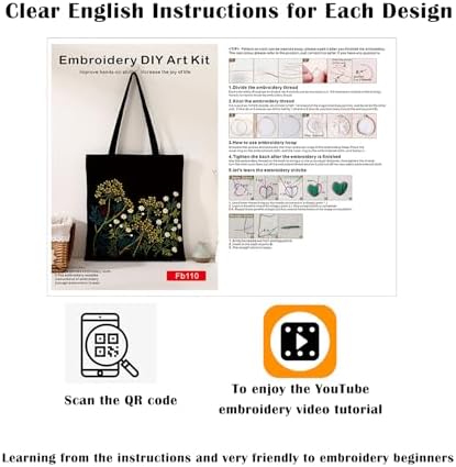 Vigdit Canvas Tote Bag Embroidery Kit for Beginners, Needlepoint Cross Stitch Kit for Adult Beginner, DIY Reusable Grocery Bags Embroidery Starter Kit with Stamped Floral Tools & Instructions - Image 6