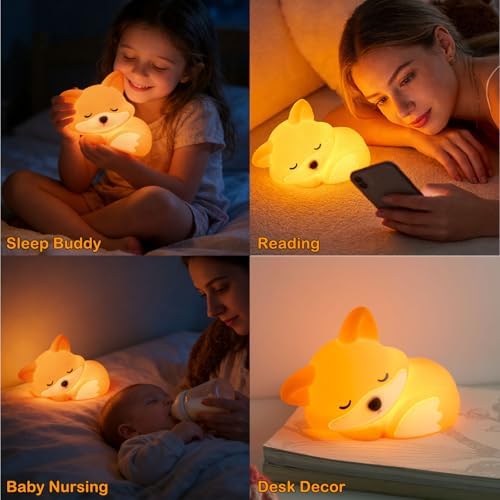 Fox Lamp, Fox Cute Night Light Gifts, Rechargeable Bedside Nightlight, Dimmable Squishy Silicone Animal Touch Lamp, Baby Room Decor, Small Night Light for Kids Teens Boys Girls Lovers - Image 5