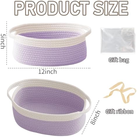 JMvicyroam Small Woven Basket, Empty Gift Basket, White&Purple/1 Pack - Image 2