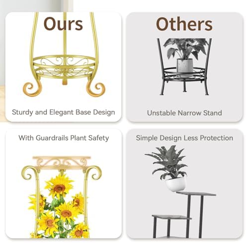 LASZOLA Metal Corner Plant Flower Stand Tall Indoor Outdoor, 2 Tiers Gold - Image 4