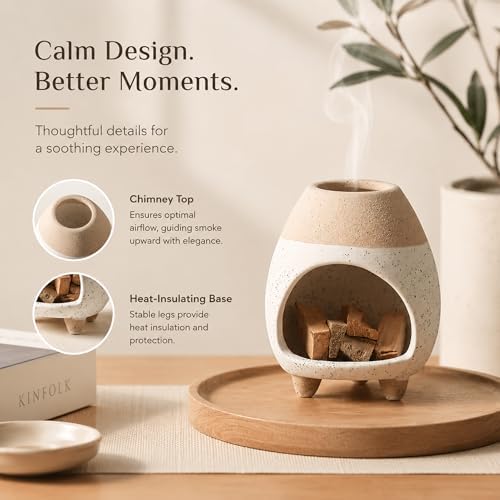 Palo Santo Holder Burner, Handcrafted Ceramic Incense Holder Burner and Ash Catcher for Palo Santo Sticks or sage Bundles, Smudge Bowl, Meditation Home Decor (White Yellow) - Image 6