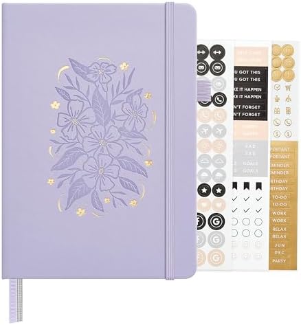 &And Per Se Dotted Journal Notebook, A5 Hardcover Aesthetic Dotted Notebook – 160 Pages 100gsm Thick Dot Grid Paper, 3 Sticker Sheets – Gift-Ready Journaling Kit for Women (Lavender) by AndPerSe