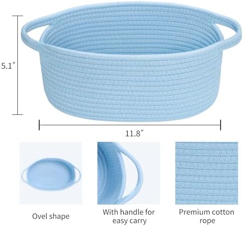 ABenkle Small Basket with Handles, Boho Decorative Rope Woven Dog Cat Toy Storage Bin Shelf Storage Organizer, Easter Christmas Gift Basket, 12"x8"x5", Blue - Image 2