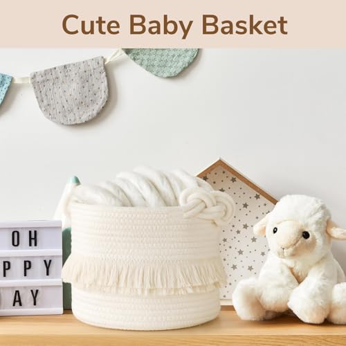 CherryNow Small Woven Rope Baby Basket with Tassel, 9.5" x 7", Off-White - Image 3