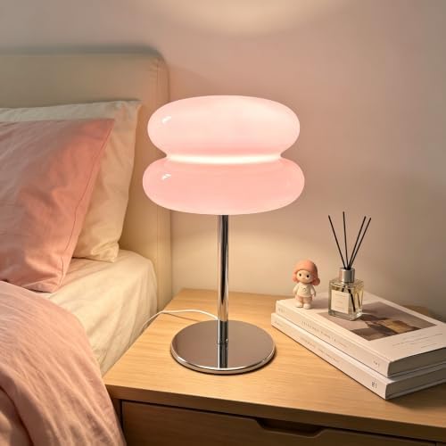 Bedroom Mushroom lamp, Medieval Modern Bedside Table lamp, dimmable Retro Egg Tart Headlight, Unique Home Mushroom Decoration Aesthetic Lovely Living Room Desk lamp (Pink) by Unknown