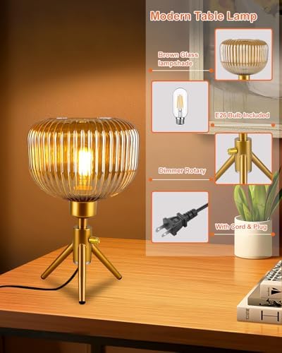 Lightdot Tripod Glass Table Lamp with Brown Striped Glass Shade - Image 6