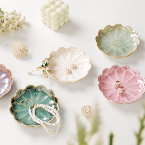 Lotus Ring Holder Dish Small Indoor Ash Tray, Ceramic Dessert Plate Trinket Jewelry Holder Organizing Necklace Earrings for Parents Friends Sister, Deep Green. All Jewelries Are NOT Included. - Image 4