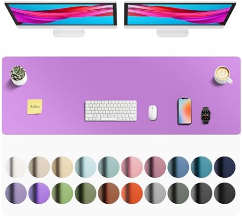 Aothia Faux Leather Desk Mat - Non-Slip PU Leather Desk Blotter, Waterproof Writing Surface, Large Desk Pad for Office & Home (Iris Violet, 55" x 17") by AothiaSimpleNaturalUnique