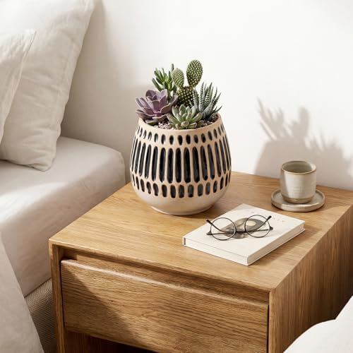 Ceramic Planter 5 Inch Succulent Flower Pot with Blue Stripe - Image 6