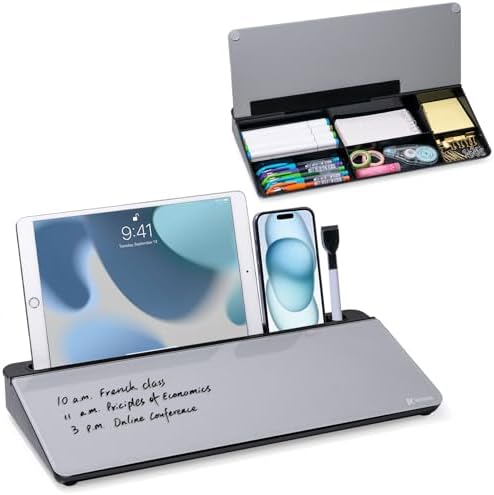 Varhomax Glass Desk Whiteboard with Storage, Desktop Organizer by Varhomax