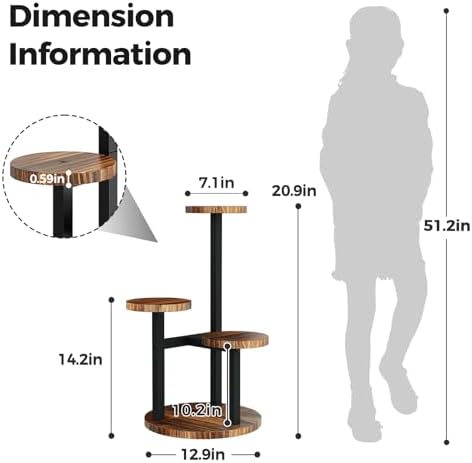 Bamworld Corner Plant Stand Indoor Metal Wood Plant Shelf 3 Tier Brown - Image 4