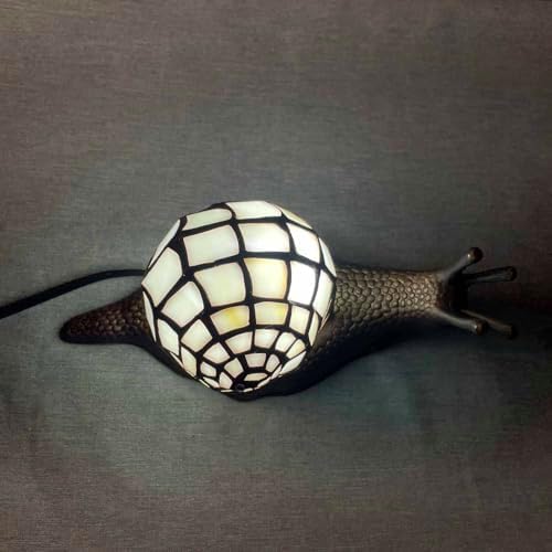 Bieye L10988 White Land Snail Tiffany Style Stained Glass Accent Table Lamp - Image 4