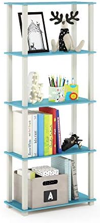 Furinno TURN-S-TUBE Book Shelf, 5-Tier Toolless Storage Shelves with Square Tubes, Shelving Unit for Organization and Storage for Living Room, Home Office, Light Blue by Furinno-FitsYourSpaceFitsYourBudget