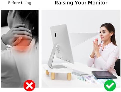 AFOOYO Monitor Stand Riser,Cloud Shape Wood Computer Monitor Stand, 16.5IN Monitor Stand Riser, Multi-Purpose Desktop Organizer Riser for Computer,Laptop,Printer,TV,White - Image 3