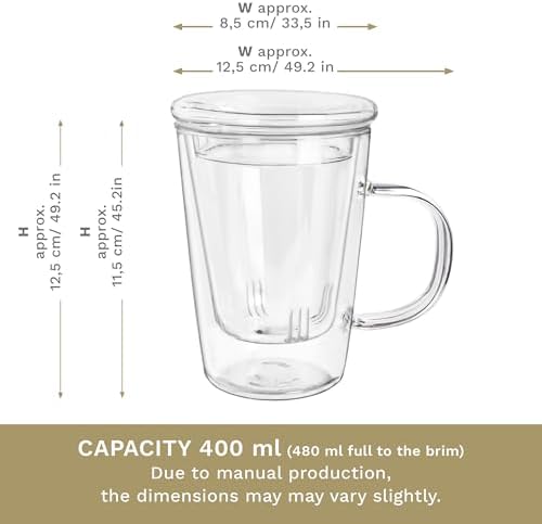Creano Tea Glass 400 ml – Large Tea Cup with Strainer and Glass Lid – An ideal Tea Maker - Image 4