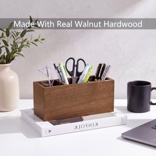 Walnut Wood Pen Holder for Desk with 3 Slots (Walnut Wood) - Image 5