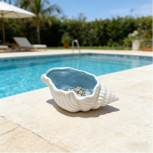 Jewelry Dish Tray For Coastal Beach Room Decor, Cute Ceramic Ring Holder Gift for Mom Sister Women Friends, Decorative Jewelry Organizer Tray for Rings Earrings Necklaces Keys (Blue Conch) - Image 5