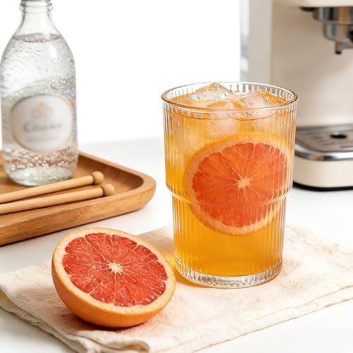 6 Pack 13oz Ripple Drinking Glasses with Lids, Iced Coffee Cup Set - Image 4
