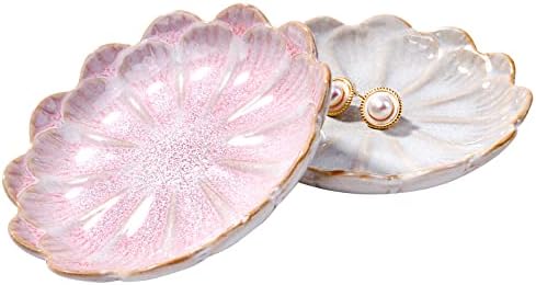 Porcelain Jewelry Tray Set of 2, 4.3'' Lotus Shaped Small Trinket Dishes by BOSILI