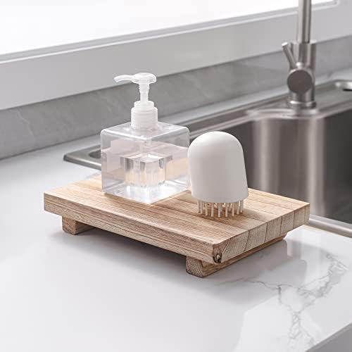 Wood Bathroom Tray Farmhouse Decor Kitchen Soap Holder, 9"x6" Brown - Image 3