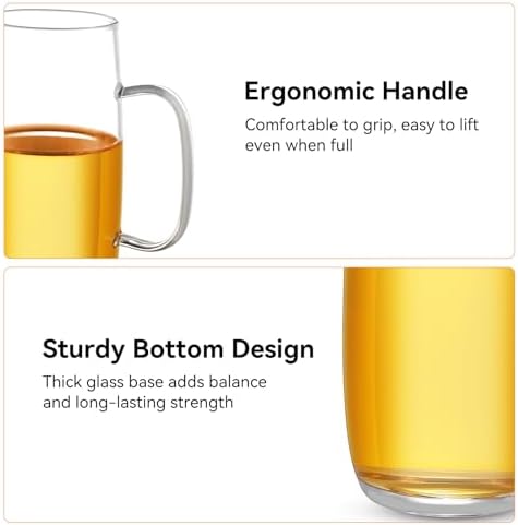 Glass Tea Cups Set of 2-13.5 Oz Clear Borosilicate Teacups with Handle Tea Glasses for Hot/Cold Dishwasher & Microwave Safe Large Coffee Mugs for Cappuccino Latte Juice Espresso Milk - Image 4