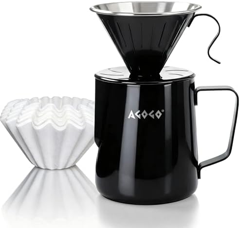 AGOGO Stainless Pour Over Coffee Maker Set, 50 Paper Filters, 20oz, Black - Image 4