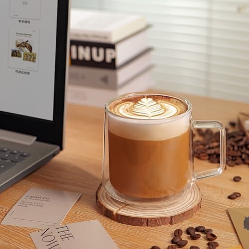 CNGLASS 15oz Double Walled Glass Coffee Mugs,Large Insulated Glass Mugs with Handle,Clear Coffee Cups for Espresso,Latte,Cappuccino,Tea,Set of 2 - Image 3