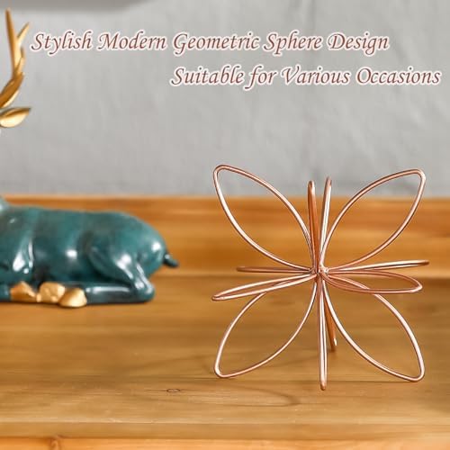 8" Metal Sphere Decor, Metal Floral Tabletop Sculpture, Abstract Tabletop Decorative Spheres for Home Decor (Rose Gold) - Image 6