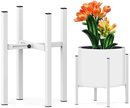 Plant Stand for 10"-16" Plant Pot Indoor Outdoor Corner, Adjustable Metal Heavy Duty for Large Pot (White 1 Pack) by DDPow