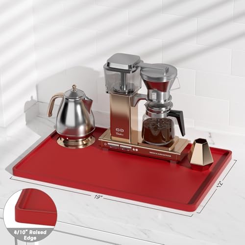 Rnivvi Silicone Coffee Mat, 12" x 19" Waterproof Raised Edge Coffee Bar Mats for Espresso Machine Station Accessories, Heat Resistant Dish Drying Pad for Kitchen Counter, Rubber Bar Decor Pad, Red - Image 3