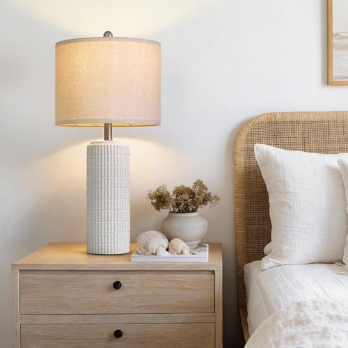 PoKat 27.5'' Tall Table Lamps for Living Room Set of 2, Stone-Like Ceramic Bedroom Lamps for Night Stands, Farmhouse Bedside Lamps for Bedroom Living Room, Nightstand Lamps for End Table, Hallway - Image 5