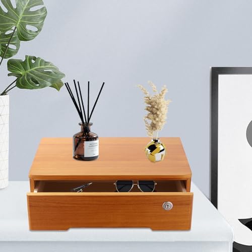 1-Tier Desktop Storage Box with Lockable Drawer, Wooden Desk Organizer for Office Supplies, Flat File Cabinet, Minimalist Design for Home & Office Use(Wooden+Yellow) - Image 6