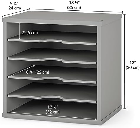 Ballucci 5-Tier File Organizer for Desk, Wooden Mail Sorter, Office Desk Organization, Paper Storage Organizers, Folder Holder for Desk, Letter Trays & Stacking Supports, Gray (Pack of 2) - Image 4