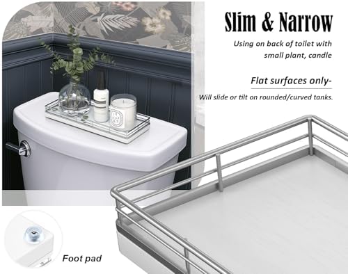 Bathroom Tray for Counter, Oak Wooden 11.2" L Vanity Tray for Jewelry Candle Makeup Perfume, Holder for Coffee Table Decor Bar Silver - Image 5