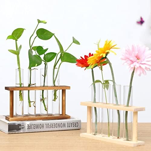Test Glass Planter Propagation Stand Holder Vase Set with Minimalist Wood Frame and Clear Tubes Suitable for Room Bedroom, Wood - Image 3
