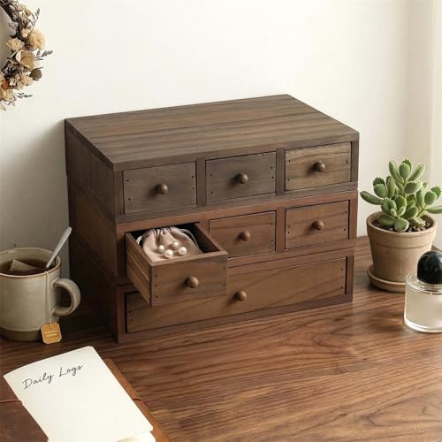 Wood Desk Box with Multiple Compartments Practical Wooden Desktop Organiser for Bookshelf or Countertop Display Wooden Offices Planner - Image 7