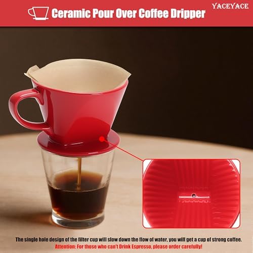 Pour Over Coffee Dripper Ceramic, Small Size, Red Single Hole - Image 5