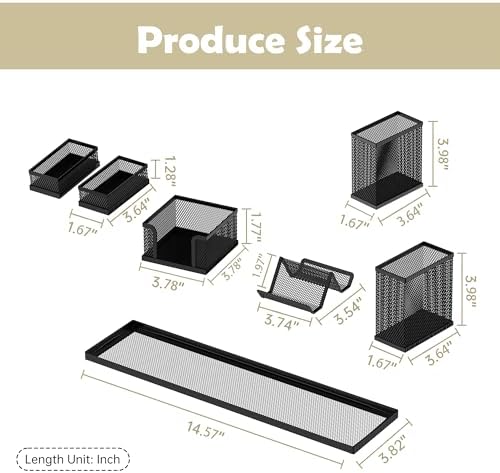 Pen Holder for Desk, 6-Piece Mesh Desk Organizer with Phone Holder, Black - Image 3