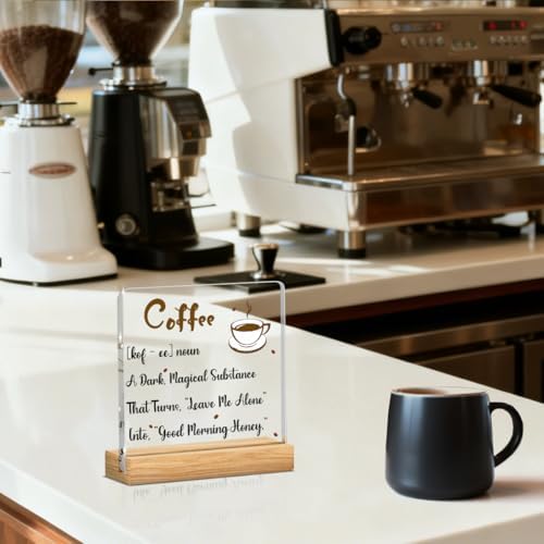 Coffee Bar Decor Sign, Coffees Nook Decoration, Cafe Station Accessories, Coffee Lover Gifts for Women Men, Funny Acrylic Gift Wood Plaque with Stand Office Farmhouse Kitchen Decor 4"x4" - Image 5