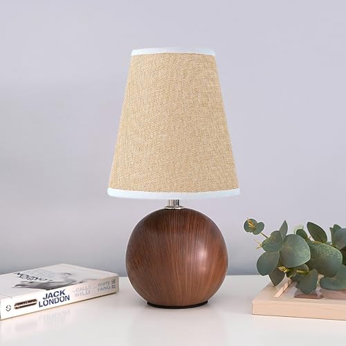Vintage Wooden Night Lamp, Wood Base Fabric Lampshade, Adjustable Light Color and Brightness with Power-Off Memory, Safe USB Powered, Retro LED Table Light for Bedroom Living Room Office (Flax Yellow) - Image 4