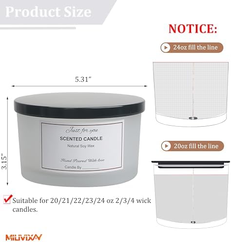 MILIVIXAY 6 Pack 24 oz Candle Jars with Metal Lids and Candle Making Kits - 3 Wick Candle Jar,Bulk Empty Frosted White Thick Glass Jars for Making Large Candles - Spice, Powder Containers - Image 2