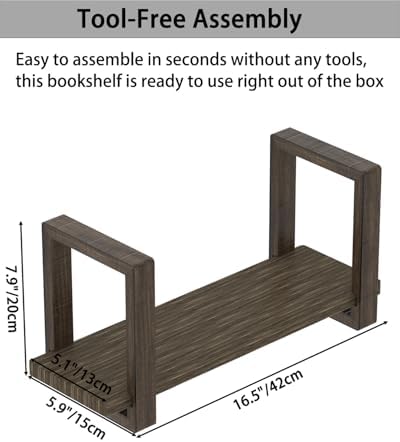 100% Solid Wood Adjustable Desktop Bookshelf, Retro Tabletop Bookshelf, Desk Shelf for Living Room, Home, Office, Perfect for Magazine, Books, Cookbooks, No Tools Required to Assemble, Dark Brown - Image 3