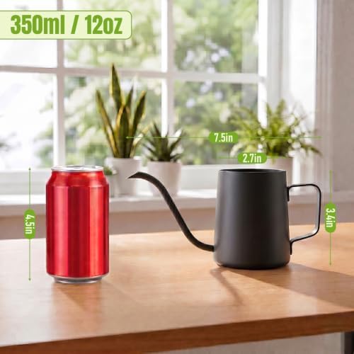 Doseno Black Watering Can, 12oz Stainless Steel, Long Spout and Handle - Image 2