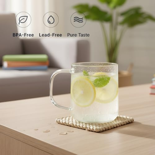 Aquach 16oz Glass Cups with Handle Set of 2, Clear Borosilicate Latte Mugs - Image 6