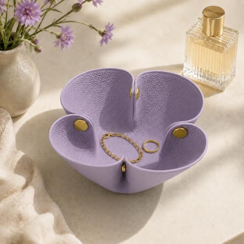 Grained Faux Leather Flower Shaped Valet Tray, Taro Purple - Image 2