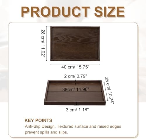 Wooden Serving Tray Rectangular Wood Serving Tray Decorative Platter, 15.8x11 Inch Fit for Home Decor Kitchen Coffee Table Candle Holder, (Brown) - Image 2