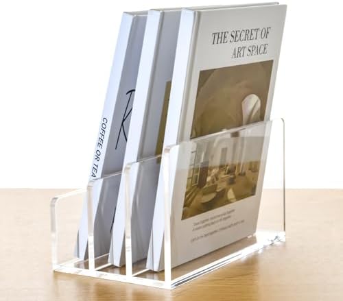 3 Compartments Clear Acrylic Mail Holder – Vertical Letter Sorter & Multifunction Desk Organizer for Bills, Documents, Notebooks – Modern Office/Home Envelope File Rack - Image 4
