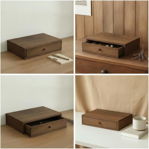 Desktop Organizer Minimalist Wooden Desk Organizer Functional Wooden Stand for Study, One-drawer - Image 3