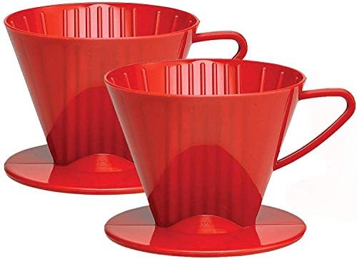 Fino Pour-Over Coffee Brewing Filter Cone, Number 2-Size, Red, Brews 2 to 6-Cups, Set of 2 by Fino